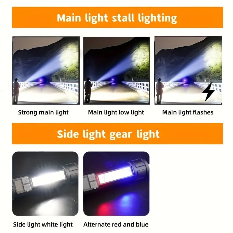 Lanterna LED recarregável de alta potência, lanterna LED muito forte com luz lateral para acampamentos e caminhadas ao ar livre